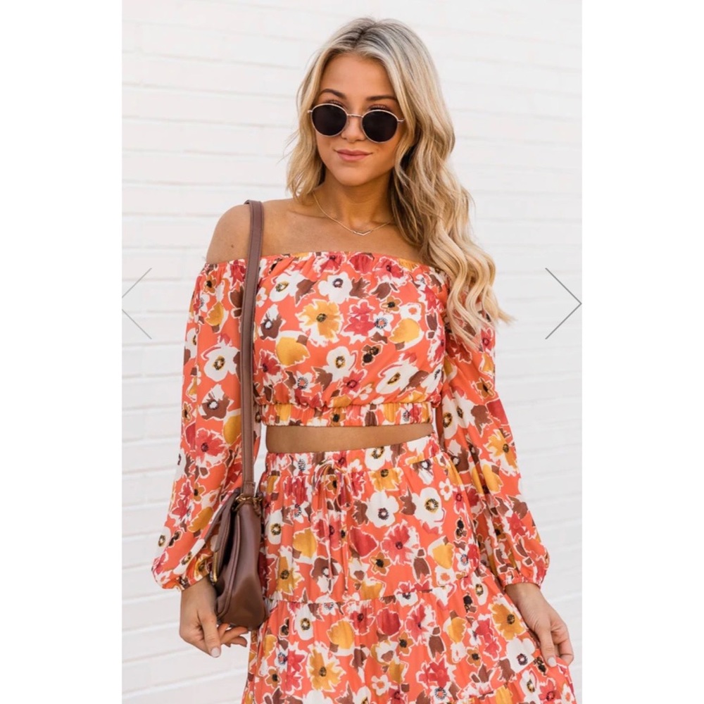 NWOT Pink Lily Good Morning Multi Off The Shoulder Floral Blouse